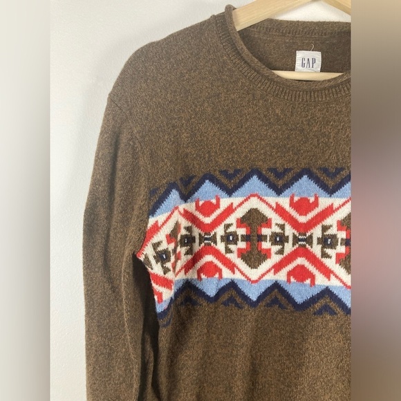 GAP Native Aztec Knit Sweater NEW Brown with Blue White Red Design XS - Picture 3 of 7